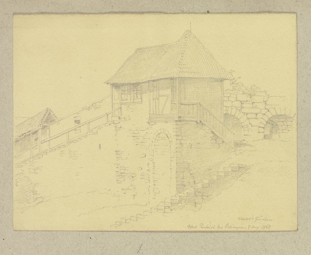 Mélac-Häuschen und Schenkelmauer auf Schloss Esslingen, Carl Theodor Reiffenstein