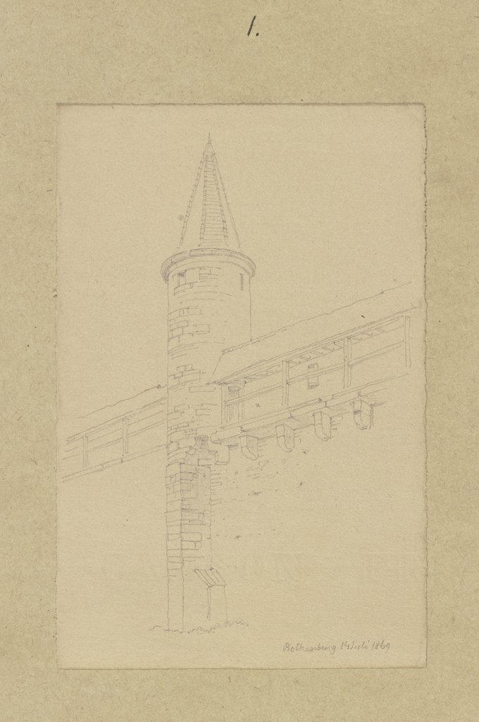 Partie der Ringmauer mit kleinem Turm der Alten Burg in Rothenburg ob der Tauber, Carl Theodor Reiffenstein
