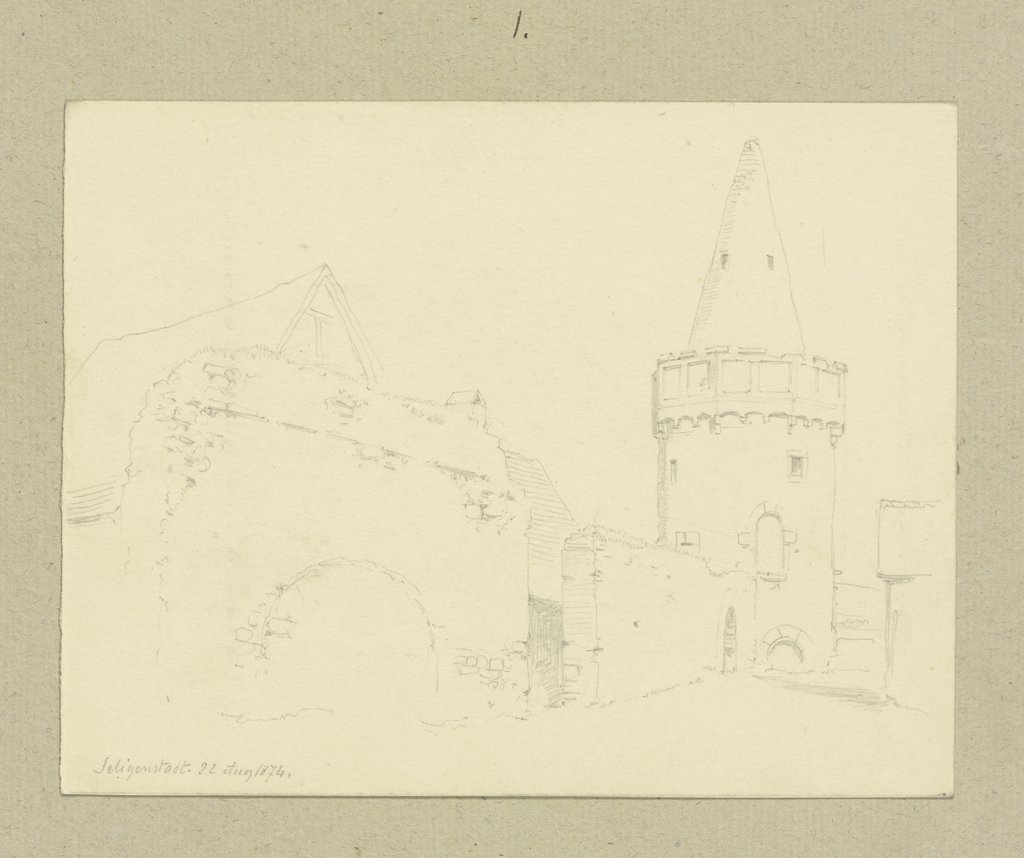 Bollwerkturm und Stadtmauer in Seligenstadt, Carl Theodor Reiffenstein