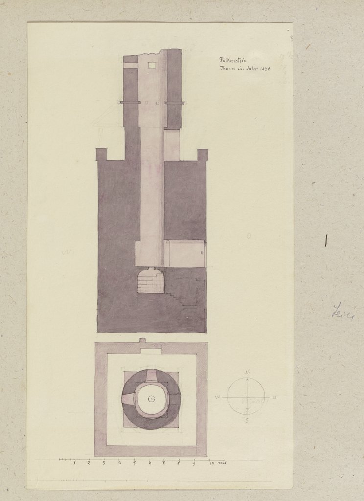 Querschnitt und Grundriss des Bergfrieds der Burg Falkenstein, Carl Theodor Reiffenstein