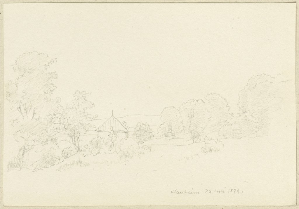 Baumbestandene Landschaft mit Unterstand bei Bad Nauheim, Carl Theodor Reiffenstein