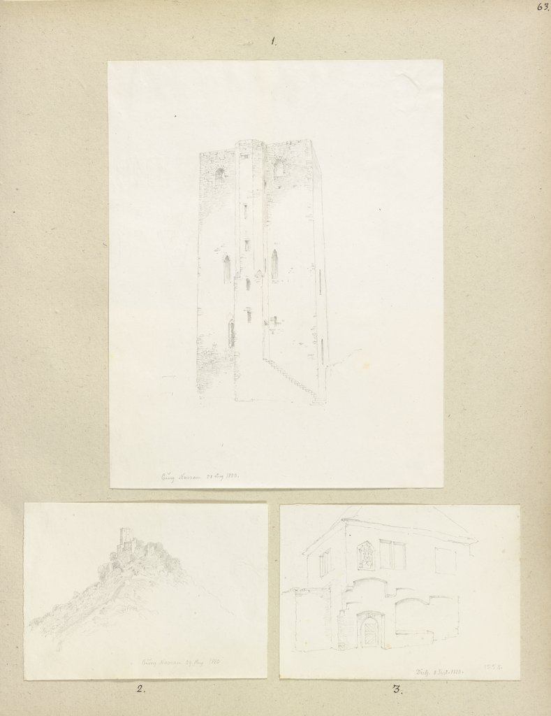 Der Bergfried mit Treppenturm der Burg Nassau, Carl Theodor Reiffenstein