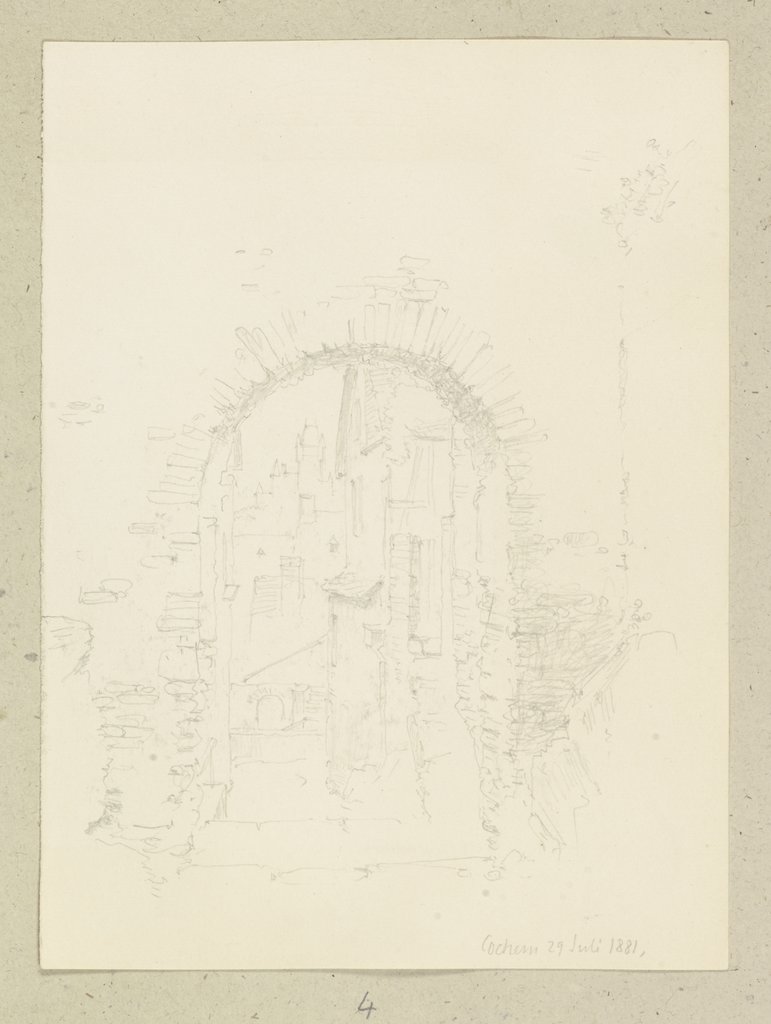 Blick durch ein Stadttor auf Cochem, Carl Theodor Reiffenstein