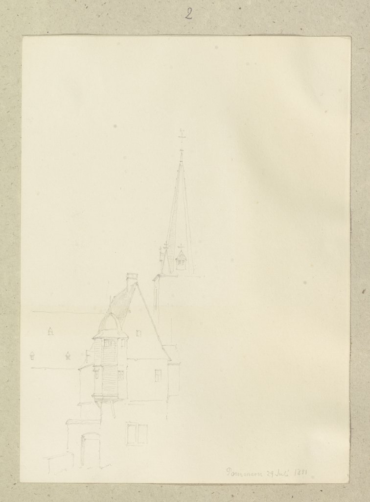 Gebäudeensemble in Pommern an der Mosel mit dem Kirchturm von St. Stephanus, Carl Theodor Reiffenstein