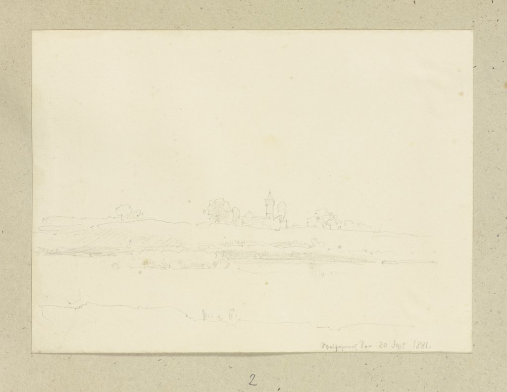 Uferpartie des Wolfgangsees mit einem Turm, Carl Theodor Reiffenstein