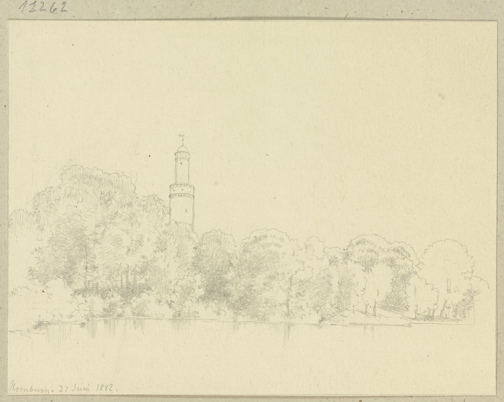 See und weißer Turm im Schlosspark von Bad Homburg, Carl Theodor Reiffenstein