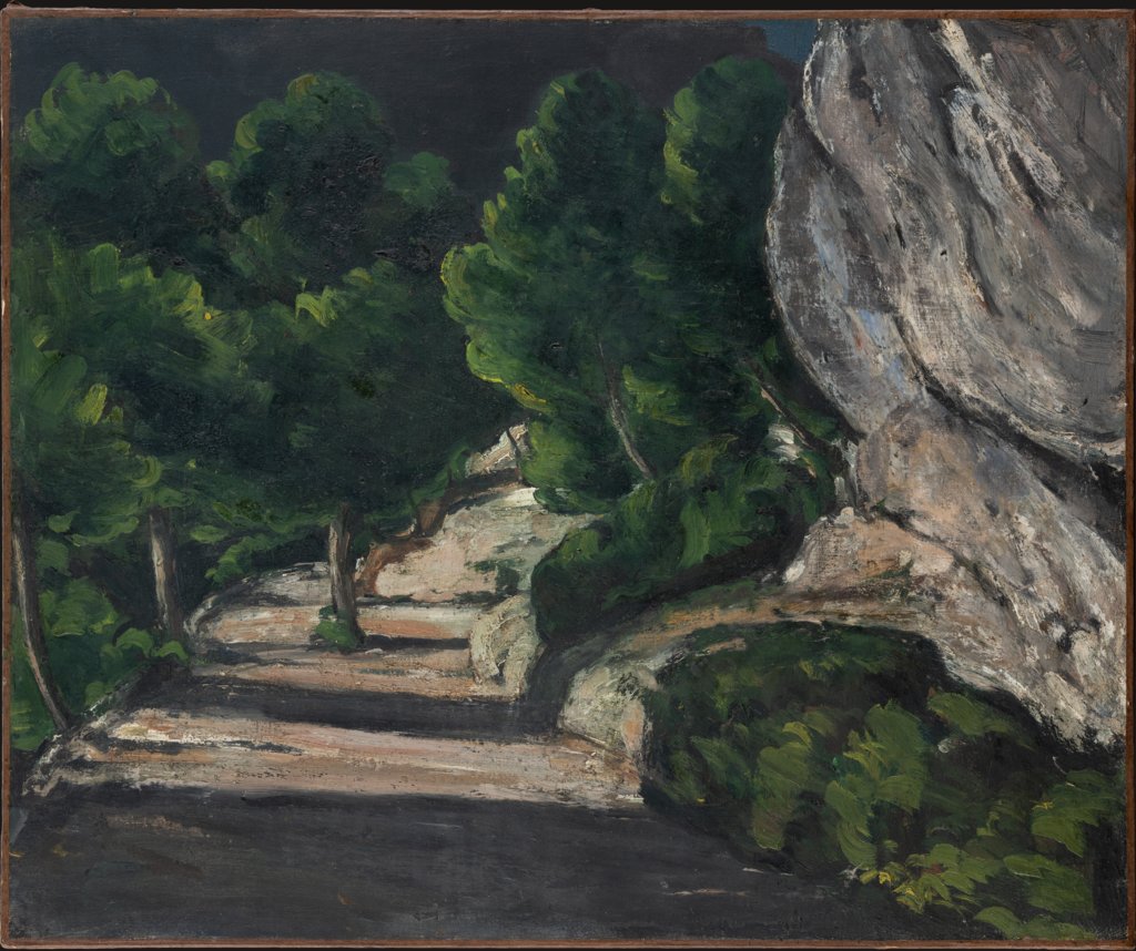 Landschaft. Straße mit Bäumen im Felsgebirge, Paul Cézanne