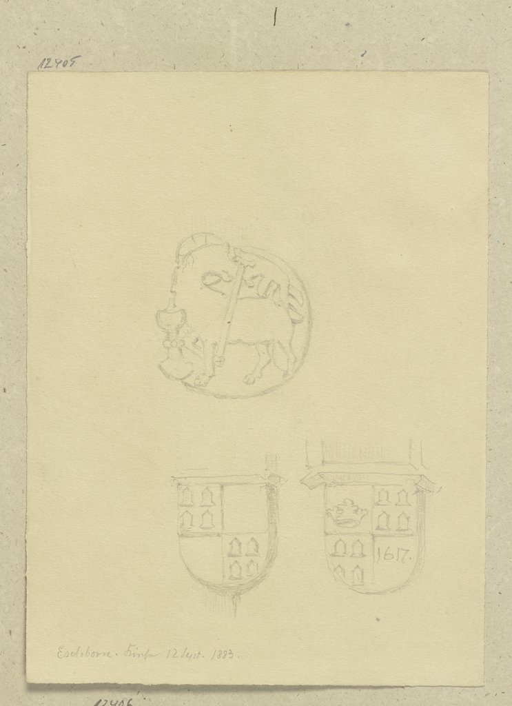 Medaillon mit dem Lamm Gottes und Wappen in einer Kirche in Eschborn, Carl Theodor Reiffenstein