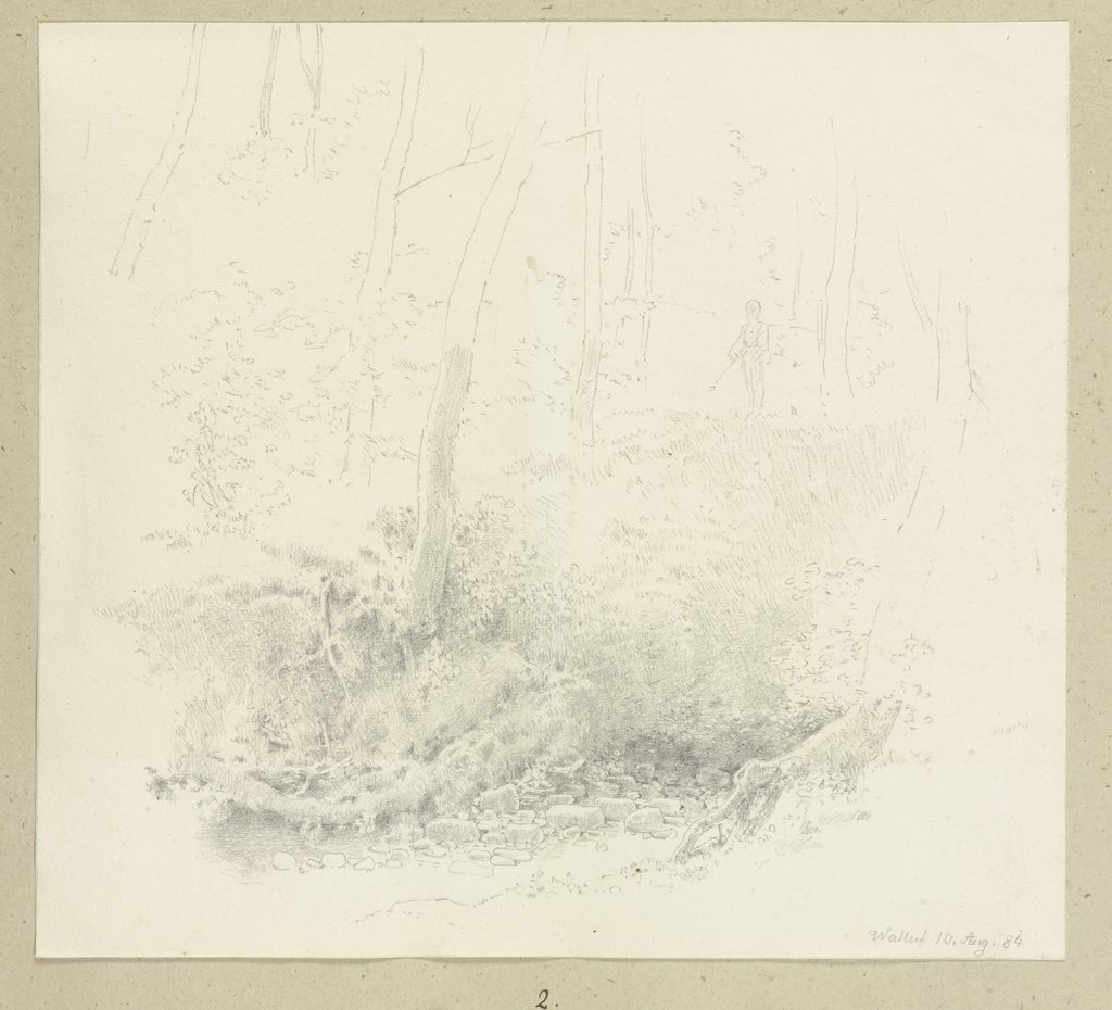 Waldpartie an einem trockengefallenen Bachlauf bei Walluf, Carl Theodor Reiffenstein