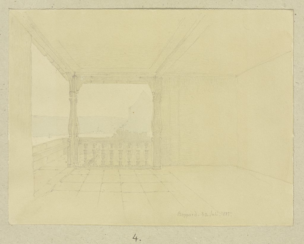 Inneres einer Dachloggia mit Ausblick über den Rhein bei Boppard, Carl Theodor Reiffenstein