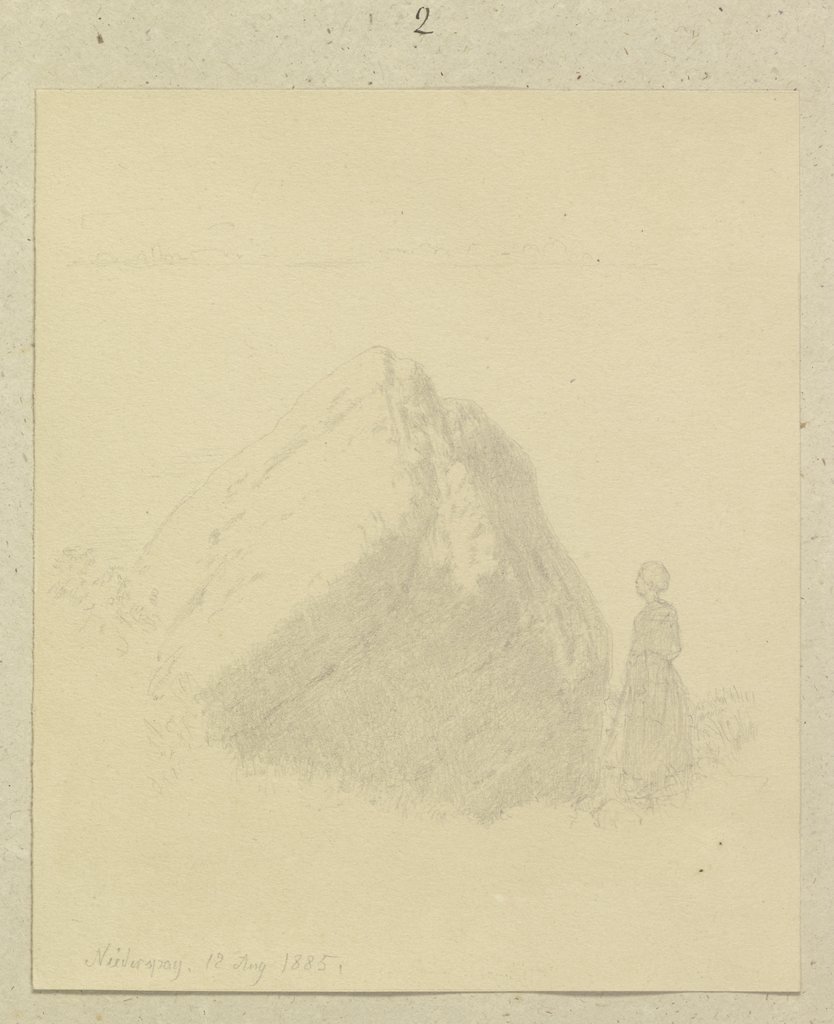 Dame in der Betrachtung eines vor ihr aufragenden Felsblocks, Carl Theodor Reiffenstein