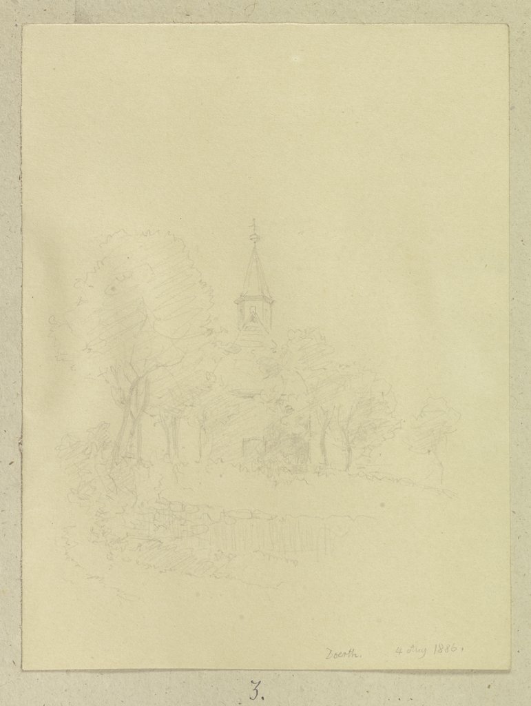 Kirche umgeben von Bäumen in Dörth, Carl Theodor Reiffenstein