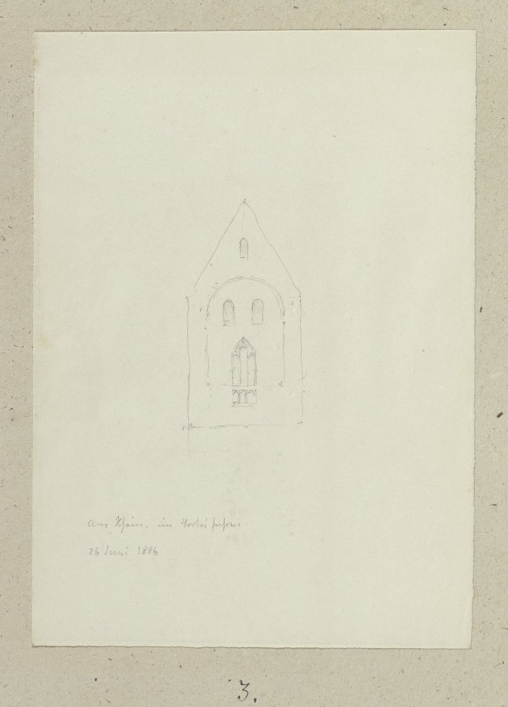 Im Vorbeifahren gezeichnete Kirche am Rhein, Carl Theodor Reiffenstein
