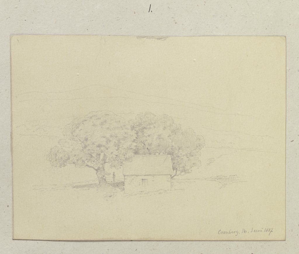 Hütte bei zwei alten Bäumen, Carl Theodor Reiffenstein