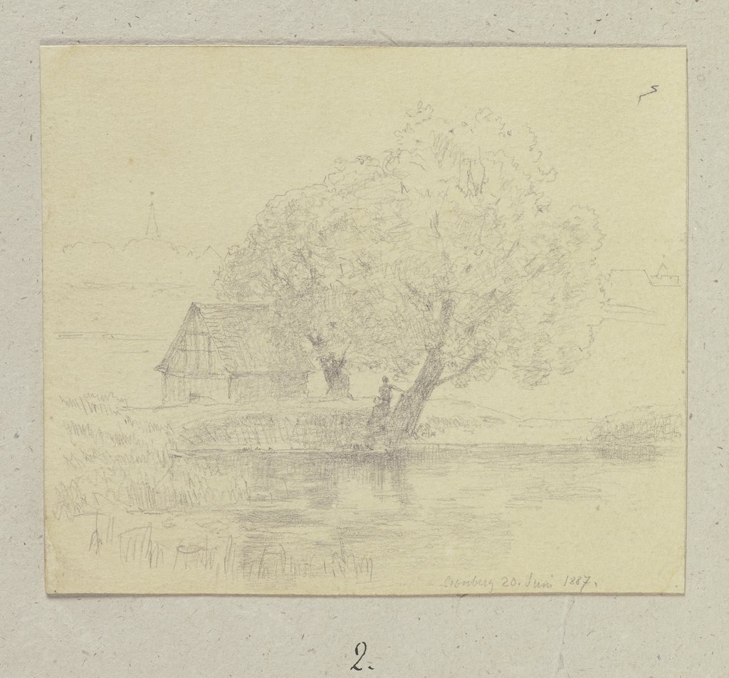 Hütte bei zwei alten Bäumen, Carl Theodor Reiffenstein