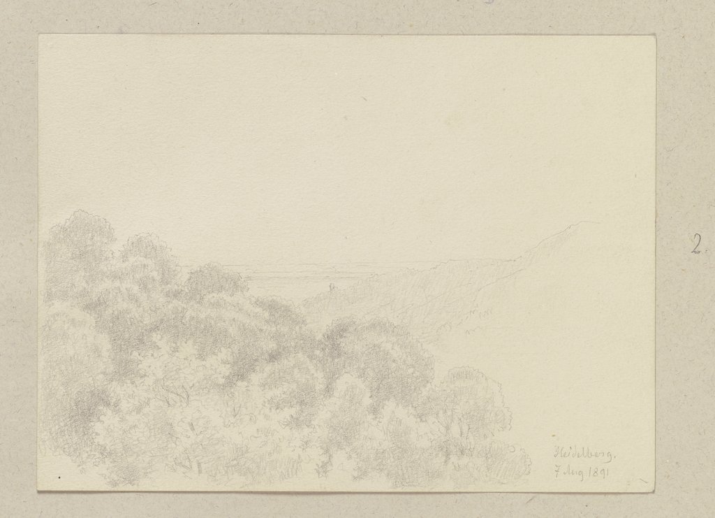 Baumwipfel und Ausblick auf eine Ebene bei Heidelberg, Carl Theodor Reiffenstein