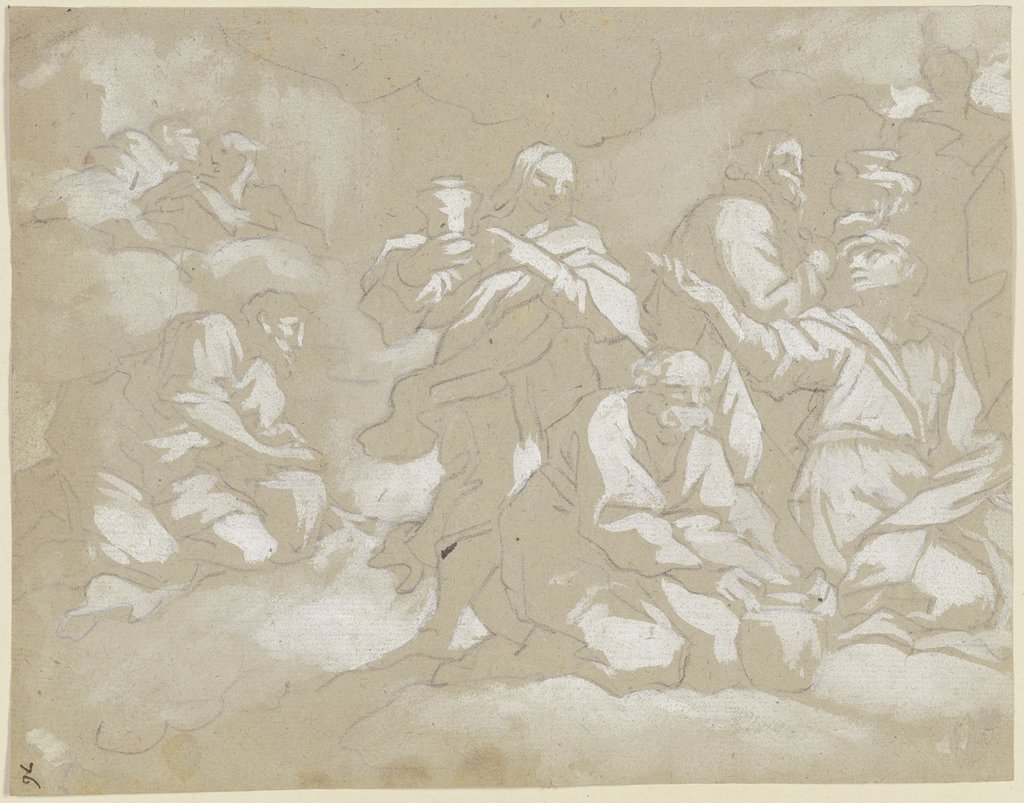 Figurengruppe auf Wolkenbänken, mit Krügen, Italian, 18th century