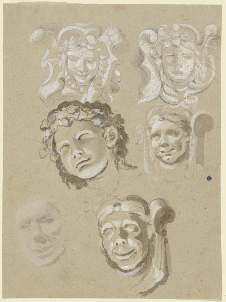 Skulpierte Köpfe im Fackelschein, Italienisch, 18. Jahrhundert