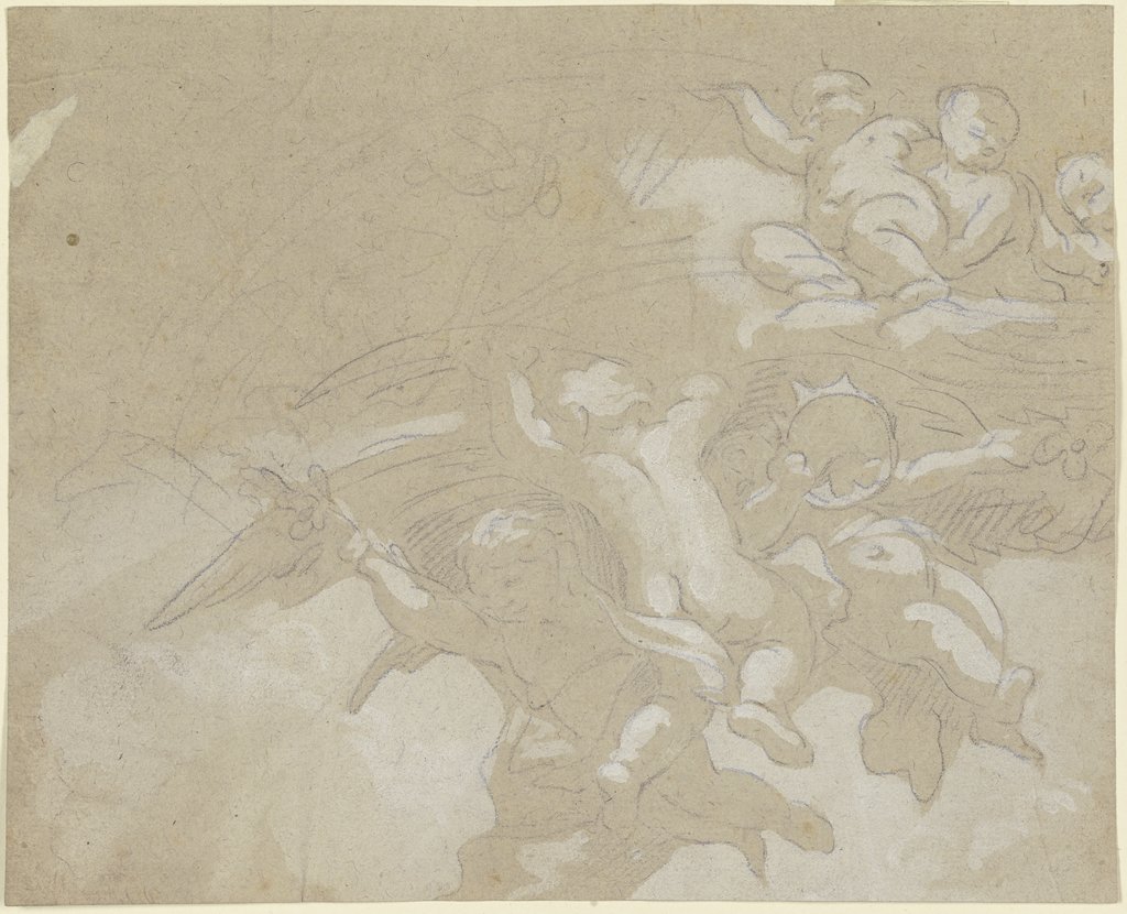 Eine Gruppe von Putten, die Attribute mit sich führen, Italienisch, 18. Jahrhundert