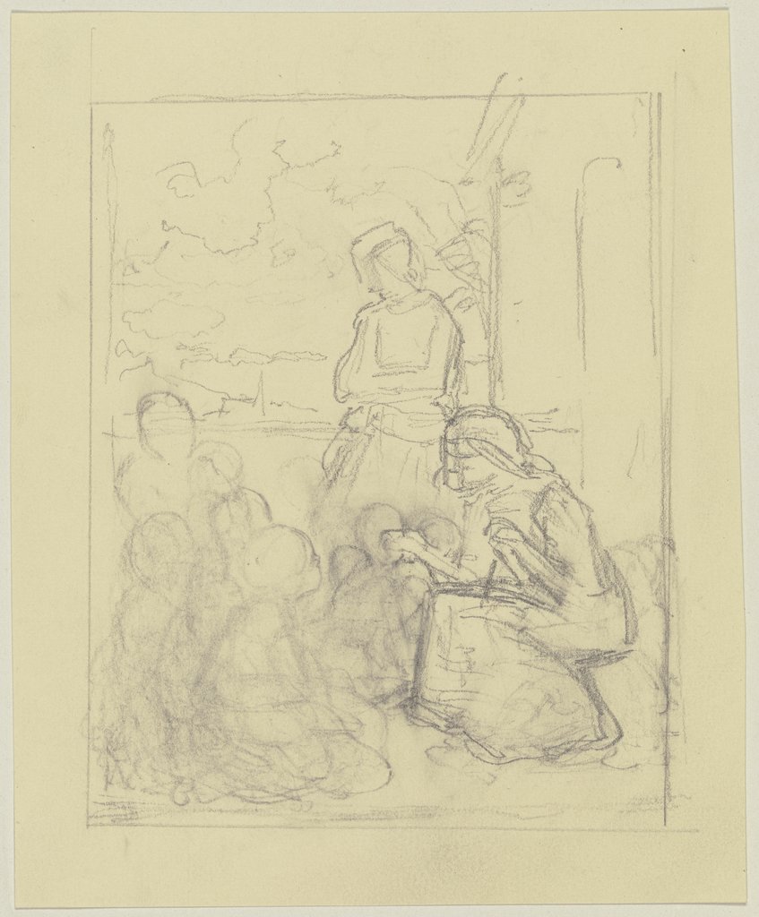 Group in front of a house, Jakob Becker