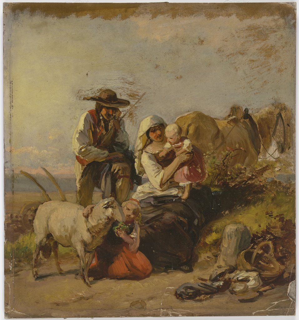 Bauernfamilie mit Pferd und Ziege auf dem Feld, Jakob Becker