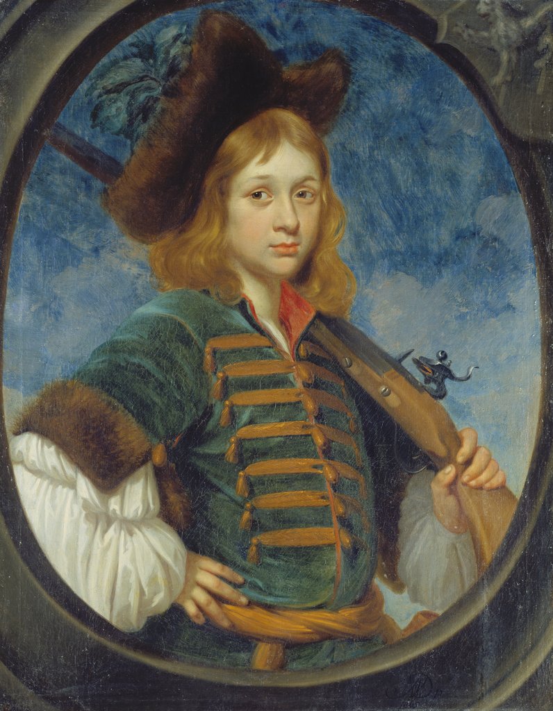 Bildnis eines Jungen in Husarenkostüm, vermutlich Johann Erwein (1654-1705) oder Lothar Franz von Schönborn, Monogrammist AVD oder ADV;  möglicherweise Ary de Vois (?)