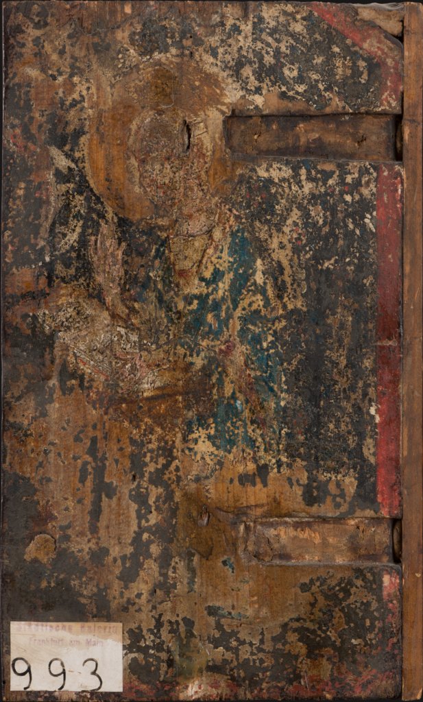 Verkündigungsmaria (Fragment, fast zerstört), Älterer Meister der Aachener Schranktüren