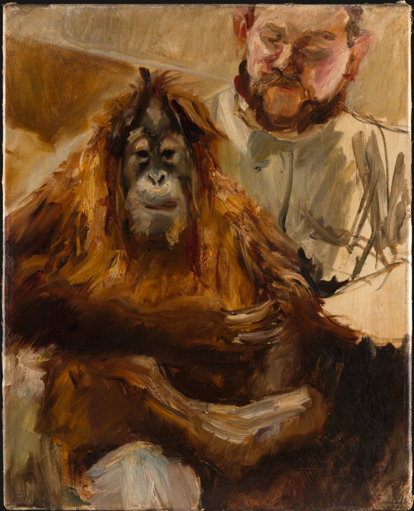 Orang-Utan "Seemann" with his keeper, Max Slevogt