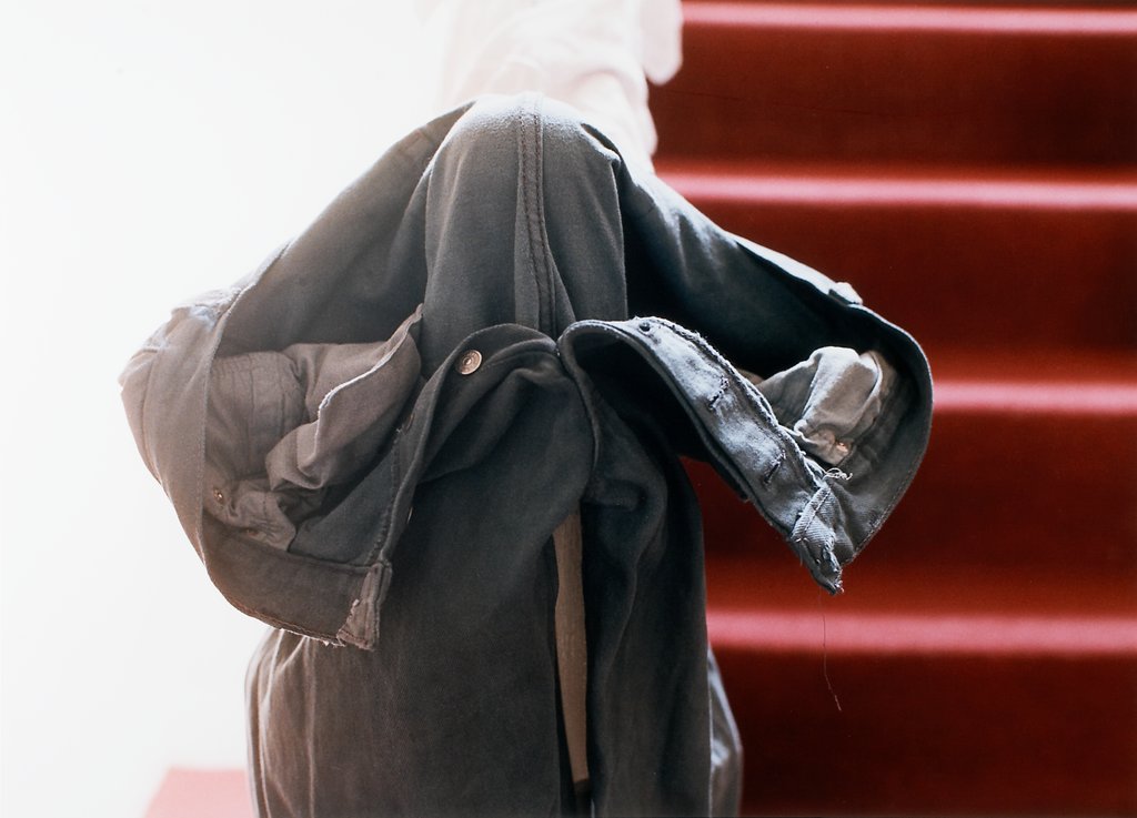 Grey jeans over stair post, Wolfgang Tillmans