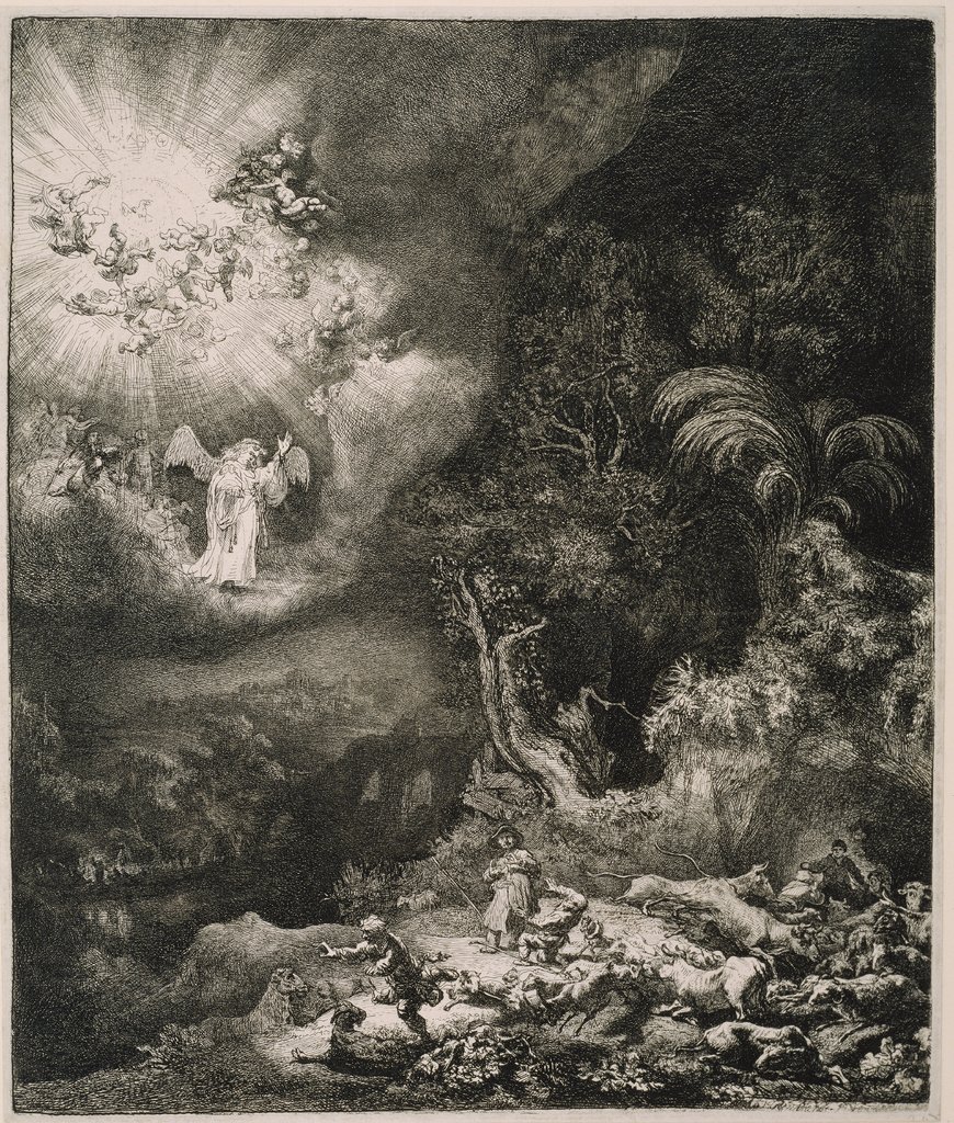 The Angel Appearing to the Shepherds, Rembrandt Harmensz. van Rijn