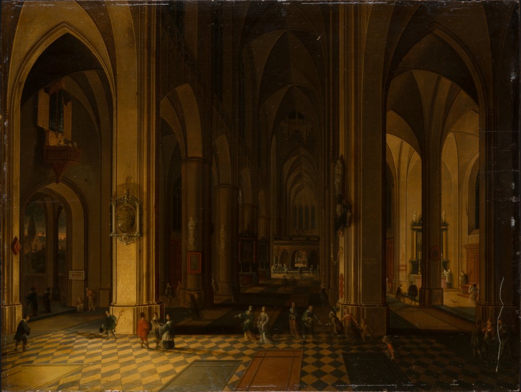 Das Innere einer gotischen Kirche bei Kerzenschein, Pieter Neefs d. J., Bonaventura Peeters d. Ä.
