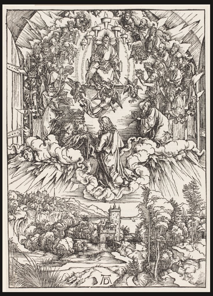 Johannes vor Gottvater und den Ältesten, aus der Folge der Apokalypse, Urausgabe Deutsch 1498, Albrecht Dürer