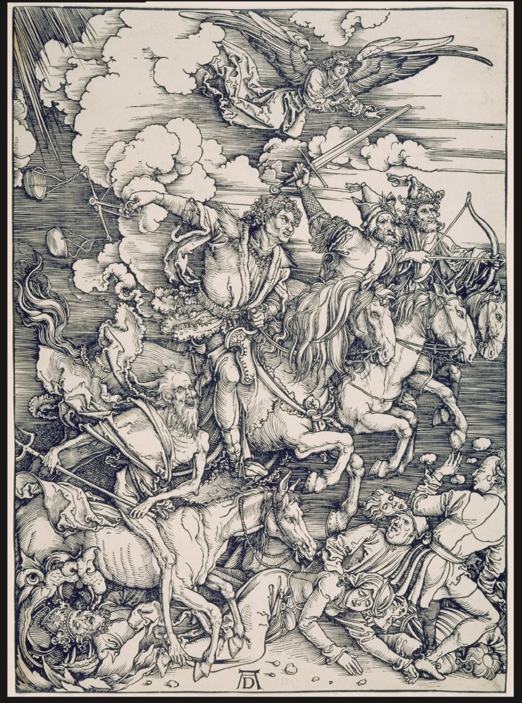 Die apokalyptischen Reiter, aus der Folge der Apokalypse, Einzeldruck vor dem Text, Albrecht Dürer