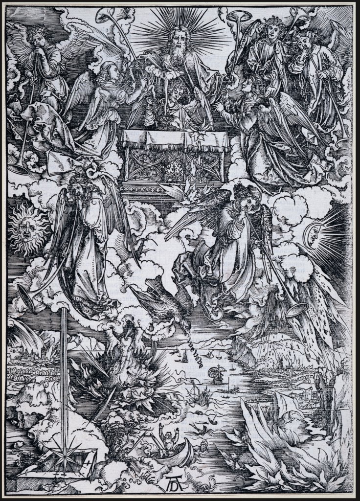 Die sieben Posaunenengel, aus der Folge der Apokalypse, Latein-Ausgabe 1511, Albrecht Dürer