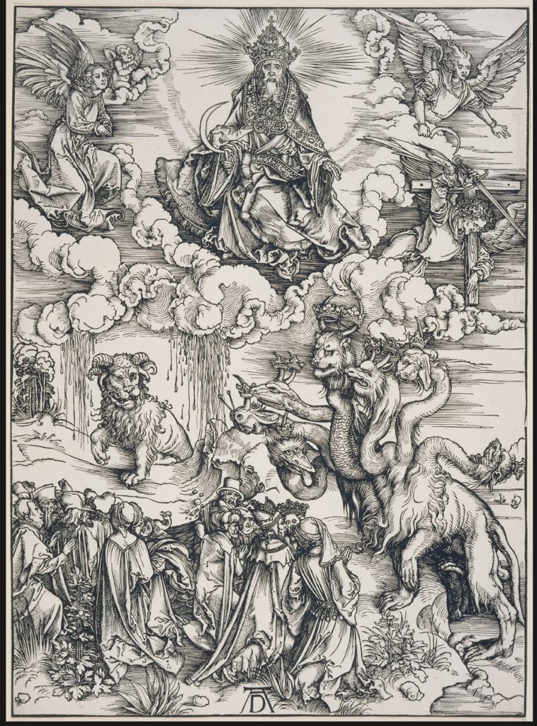 Das Tier mit den Lammhörnern, aus der Folge der Apokalypse, Einzeldruck vor dem Text, Albrecht Dürer