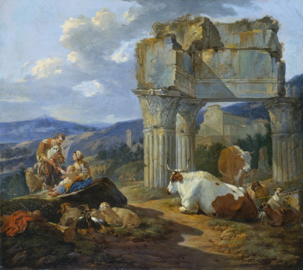 Hirtenfamilie bei der Ruine des Vespasianstempels, Johann Heinrich Roos
