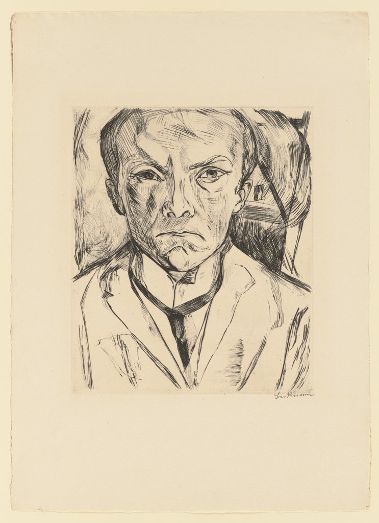 Frontal Self-Portrait with House Gable in Background, Max Beckmann