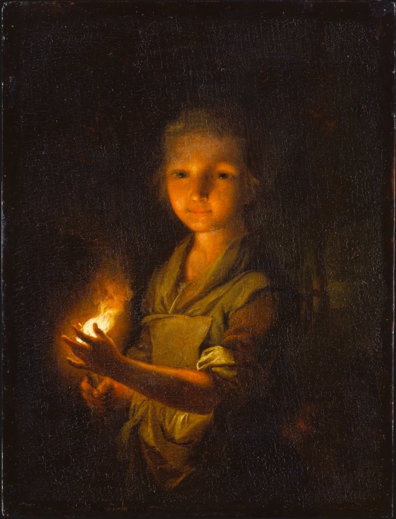 Ein Mädchen mit einer brennenden Fackel, Johann Conrad Seekatz