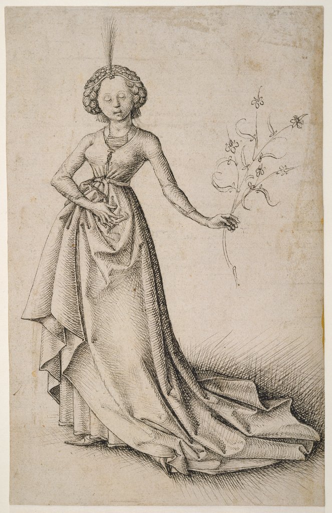 Junge Frau mit Blütenranke, Oberrheinisch, 15. Jahrhundert