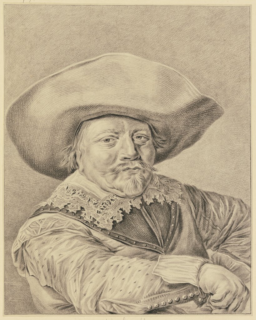 Brustbild eines Offiziers mit Hut, Abraham Delfos, after Frans Hals