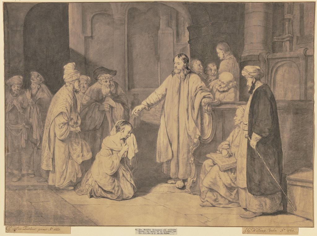 Christus und die Ehebrecherin im Tempel, Jan Gerard Waldorp, after Gerbrand van den Eeckhout