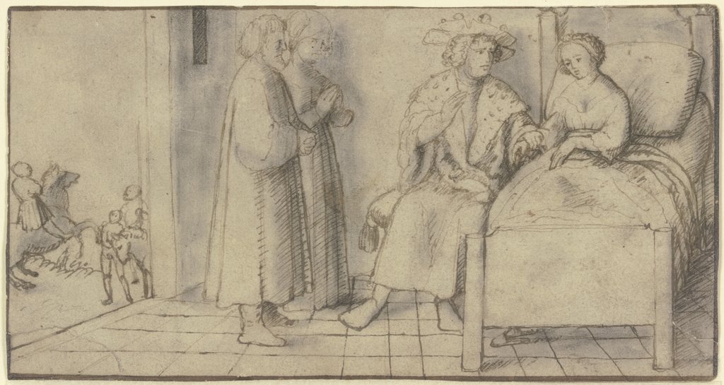 König Peter von Aragon am Krankenbett der verliebten Lisa, Peter Vischer d. J.