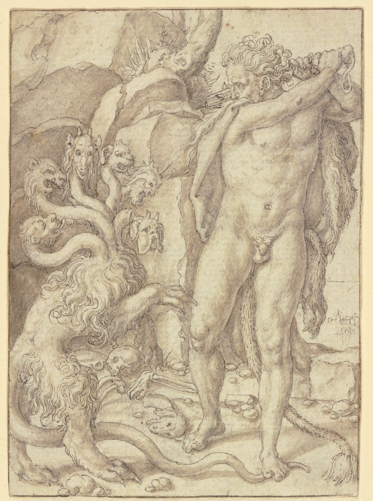 Herkules tötet die Lernäische Hydra, Heinrich Aldegrever