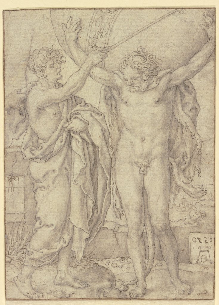 Herkules hilft Atlas die Weltkugel tragen, Heinrich Aldegrever