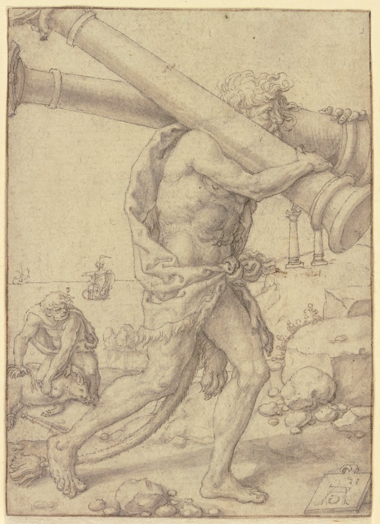 Herkules trägt die Säulen nach der Enge von Gades, Heinrich Aldegrever