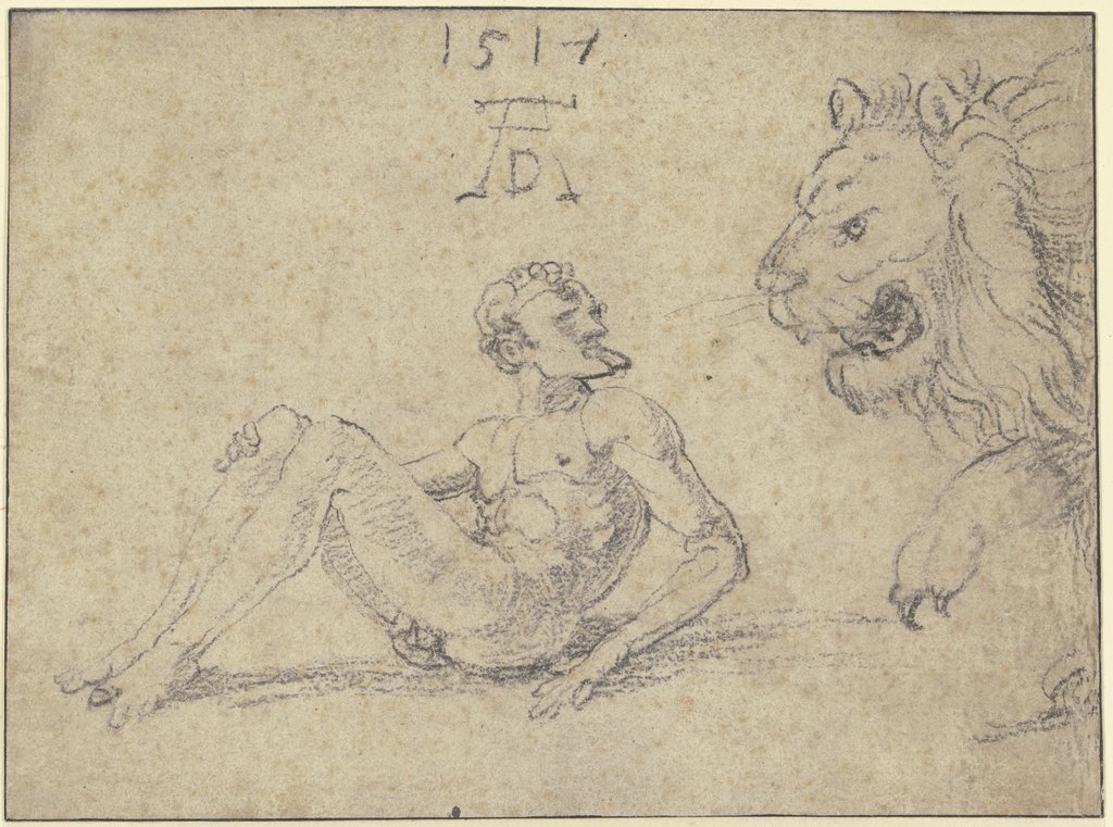 Sitzender nackter Mann mit einem Löwen, Albrecht Dürer