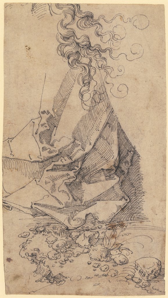Gewandstudie, darüber Haarlocke, zuunterst ein Geländestück, Albrecht Dürer;  Nachahmer, nach Albrecht Dürer