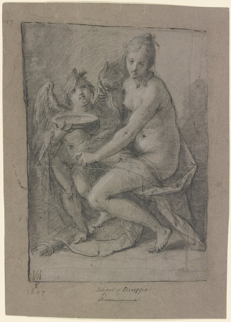 Sitzende Venus und stehender Amor mit Schale, Hans von Aachen