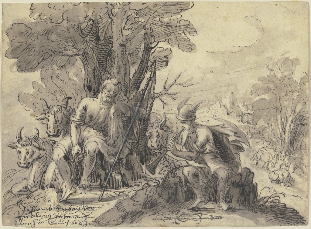 Argus mit seiner Herde unter einem Baum sitzend, Hans Depay
