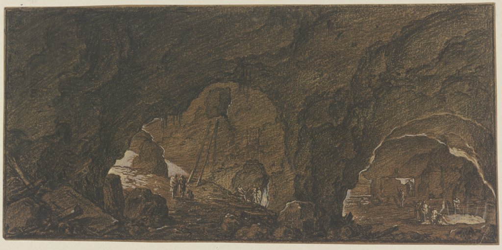 Nächtliche Szene in zwei Grotten mit antiken Sarkophagen, Jonas Umbach
